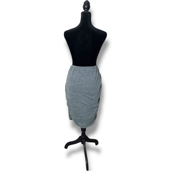 Old Navy Heather Gray Ruched Midi Bodycon Stretch Elastic High Waist Comfy Skirt - Picture 6 of 15